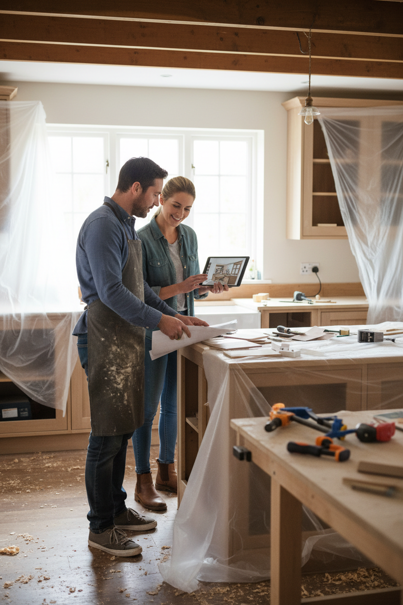 Kitchen fitterdiscussing spec with client